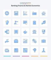 finanzas bancarias creativas y economía de mercado 25 paquete de iconos azules como datos. analítica. cálculo. analítico. grafico vector