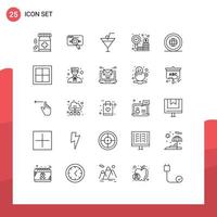 25 Thematic Vector Lines and Editable Symbols of money business data restaurant drink Editable Vector Design Elements