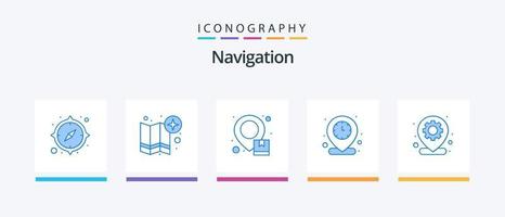 Navigation Blue 5 Icon Pack Including location pin. location. point. clock. map. Creative Icons Design vector