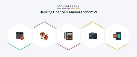 finanzas bancarias y economía de mercado paquete de iconos de 25 líneas completas que incluye cálculo. contabilidad. monedas dinero. Finanzas vector