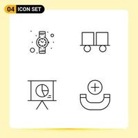 4 Creative Icons Modern Signs and Symbols of hand watch marketing caterpillar vehicles forklift truck slide Editable Vector Design Elements