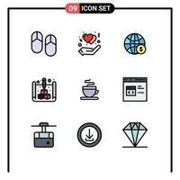 Universal Icon Symbols Group of 9 Modern Filledline Flat Colors of coffee print world blueprint business Editable Vector Design Elements