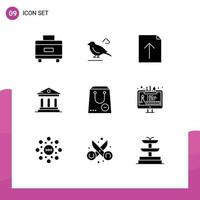 9 User Interface Solid Glyph Pack of modern Signs and Symbols of package e import commerce campus Editable Vector Design Elements