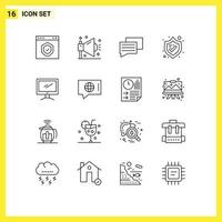 Modern Set of 16 Outlines and symbols such as monitor shield seo security message Editable Vector Design Elements