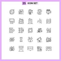 Stock Vector Icon Pack of 25 Line Signs and Symbols for camera smartphone email mobile app Editable Vector Design Elements