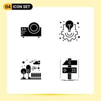 4 Creative Icons Modern Signs and Symbols of projector building multi media idea cityscape Editable Vector Design Elements