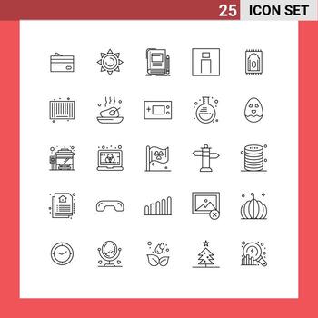 25 Universal Lines Set for Web and Mobile Applications man school beach notebook business Editable Vector Design Elements