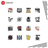 Universal Icon Symbols Group of 16 Modern Flat Color Filled Lines of drain weapons ladle pistol firearm Editable Creative Vector Design Elements