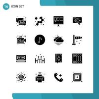 16 Universal Solid Glyphs Set for Web and Mobile Applications information analytics education analytic video Editable Vector Design Elements