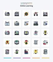Creative Online Learning 25 Line FIlled icon pack  Such As course. lesson. diamond. learning. class vector