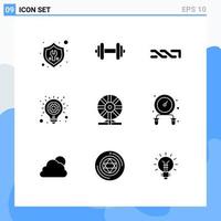 Group of 9 Solid Glyphs Signs and Symbols for biochemistry light motivation idea crypto currency Editable Vector Design Elements