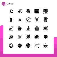 Group of 25 Modern Solid Glyphs Set for monitor control label text field form Editable Vector Design Elements