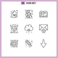 Set of 9 Modern UI Icons Symbols Signs for money cloud medical travel camera Editable Vector Design Elements