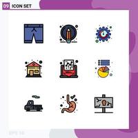 9 Creative Icons Modern Signs and Symbols of chart graph seo document house Editable Vector Design Elements