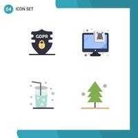 4 User Interface Flat Icon Pack of modern Signs and Symbols of data drink security security forest Editable Vector Design Elements