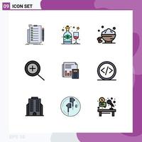 Universal Icon Symbols Group of 9 Modern Filledline Flat Colors of accounting zoom glass in fast Editable Vector Design Elements