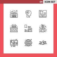 Editable Vector Line Pack of 9 Simple Outlines of drip candle down cake note Editable Vector Design Elements
