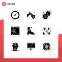 Mobile Interface Solid Glyph Set of 9 Pictograms of arrow ireland fast boot web brower Editable Vector Design Elements