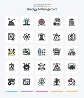 paquete de iconos rellenos de 25 líneas de estrategia y gestión creativa, como la configuración. documento. izquierda. objetivo. dardos vector