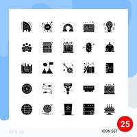 Editable Vector Line Pack of 25 Simple Solid Glyphs of content brain rainbow youtube play Editable Vector Design Elements