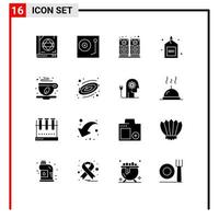 Set of 16 Modern UI Icons Symbols Signs for coffee cup search vinyl optimized engine Editable Vector Design Elements