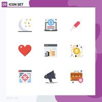 Modern Set of 9 Flat Colors Pictograph of like favorite injection like heart Editable Vector Design Elements