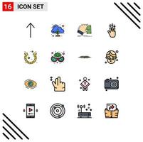 Flat Color Filled Line Pack of 16 Universal Symbols of fortune day money gestures down Editable Creative Vector Design Elements