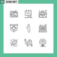 Mobile Interface Outline Set of 9 Pictograms of info sign commercial canada tag Editable Vector Design Elements