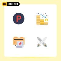 Set of 4 Commercial Flat Icons pack for transport new analytics down sword Editable Vector Design Elements