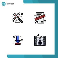 Pack of 4 Modern Filledline Flat Colors Signs and Symbols for Web Print Media such as network down search engine contract music Editable Vector Design Elements