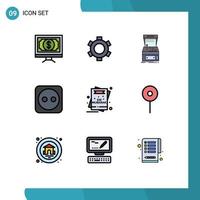 Mobile Interface Filledline Flat Color Set of 9 Pictograms of card plug ui electricity machine Editable Vector Design Elements