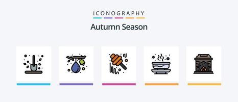 la línea de otoño llenó el paquete de 5 íconos, incluida la caída. sopa. otoño. caliente. frasco. diseño de iconos creativos vector