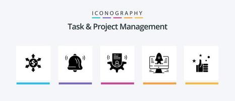 Task And Project Management Glyph 5 Icon Pack Including . rocket . computer . card. Creative Icons Design vector