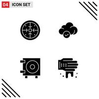 Group of 4 Solid Glyphs Signs and Symbols for stages cash operation safe wallet Editable Vector Design Elements