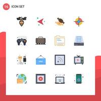 paquete de 16 signos y símbolos de colores planos modernos para medios de impresión web, como el controlador de juegos, la interfaz de dulces, el objetivo editable, paquete de elementos de diseño de vectores creativos