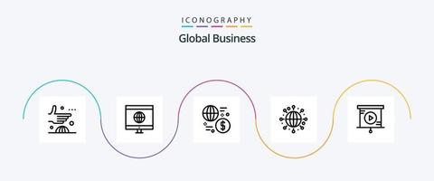 Global Business Line 5 Icon Pack Including business. world. currency. globe. transaction vector
