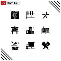 User Interface Pack of 9 Basic Solid Glyphs of chinese bridge lab glassware gate crypto Editable Vector Design Elements