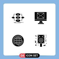 Group of 4 Solid Glyphs Signs and Symbols for algorithm globe model email think Editable Vector Design Elements