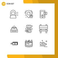 Modern Set of 9 Outlines Pictograph of marketing parcel chat bubble delivery box Editable Vector Design Elements