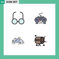 Pack of 4 creative Filledline Flat Colors of glasses hill game xbox nature Editable Vector Design Elements