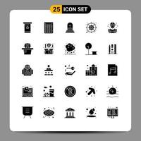 25 Universal Solid Glyphs Set for Web and Mobile Applications person man christian working configuration Editable Vector Design Elements