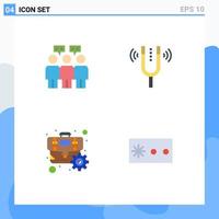 Set of 4 Vector Flat Icons on Grid for communication cog concert pitch optimization Editable Vector Design Elements