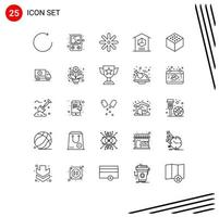 Set of 25 Vector Lines on Grid for ecommerce edge plant cube product Editable Vector Design Elements