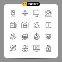 Pictogram Set of 16 Simple Outlines of kitchen ireland appliances cup tea Editable Vector Design Elements