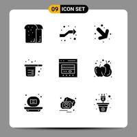 Solid Glyph Pack of 9 Universal Symbols of card cups right cooking baking Editable Vector Design Elements