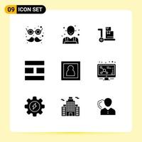 Pack of 9 creative Solid Glyphs of photography photo cart layout editing Editable Vector Design Elements