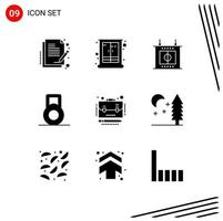 Pack of 9 Modern Solid Glyphs Signs and Symbols for Web Print Media such as nature portfolio home case dumbbell Editable Vector Design Elements