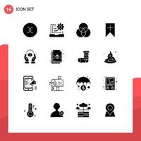 Universal Icon Symbols Group of 16 Modern Solid Glyphs of caring user programming interface tag Editable Vector Design Elements