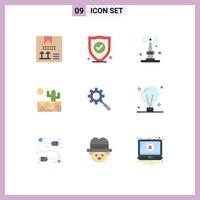 Universal Icon Symbols Group of 9 Modern Flat Colors of gear search internet weather cactus Editable Vector Design Elements