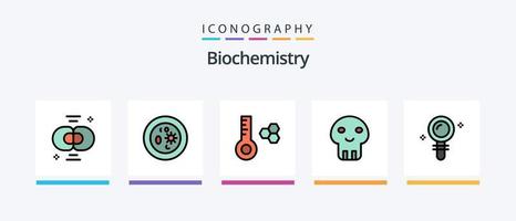 la línea de bioquímica llenó el paquete de 5 iconos, incluido el laboratorio. bioquímica. botella. átomo. ADN diseño de iconos creativos vector